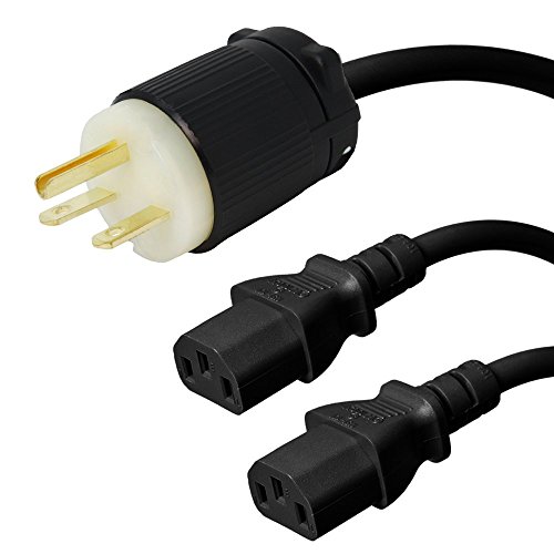 NEMA 6-15P to 2x C13 Y Splitter Cord - 3 Foot, 15A/250V, 14/3 AWG - Iron Box # IBX-2726-03