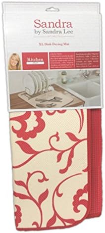 Sandra Lee Red and Cream Damask Reversible Extra Large Dish Drying Mat 18 by 24