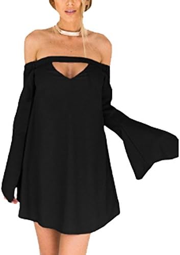 HP House Women's Classic Off Shoulder Long Sleeve Cutout Casual Dress (S, Black)