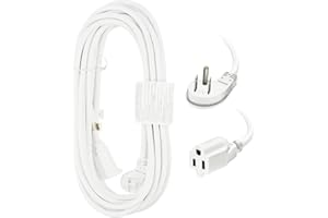 EP 25 Ft Flat Plug Extension Cord, 16 AWG 3 Prong Grounded White Low Profile Extension Cable for Indoor