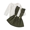 Toddler Baby Girl Linen Suspender Skirt Set Long Sleeve Shirts Ruffled Dress Clothes