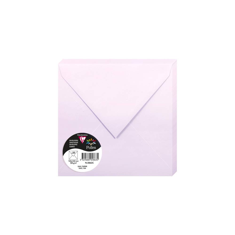 Clairefontaine 5863C Pack of 20 Gummed Envelopes Square Format 16.5x16.5cm 120g/m² Lilac Invitation Event Correspondence Pollen Range Premium Smooth Paper — image 1