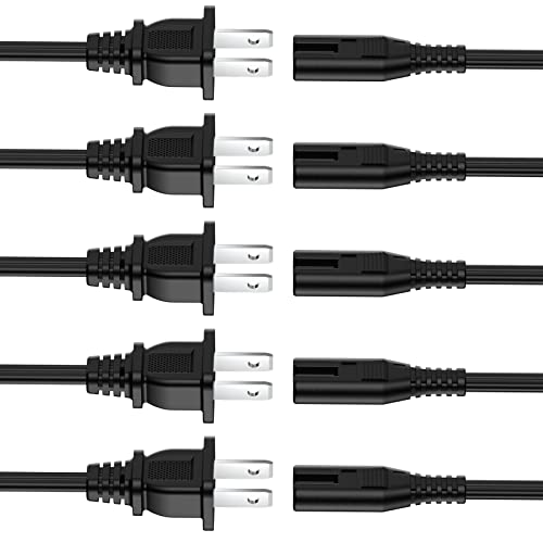 AC Power Cord 3FT(5 Pack), 2 Prong TV Power Cord, Power Supply Cable Replacement for Xbox One, PS3, PS4, PS5, Compatible for Printer, Monitor, Sound Bar, Game Console