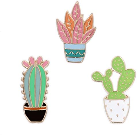 lifelovevc Women Children Cute Cactus Lotus Flower Grass Aloe Vera Potted Badge Corsage Collar Brooch Label Pin