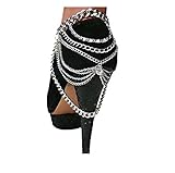 2 Pieces of Silvertone Adjustable Heel Chain with Combined Links and Stone