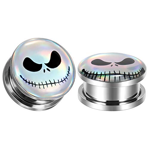 TBOSEN 10 Pcs Skull Ear Plugs ET Tunnels For Ears Stretchers Satan Ram Demons Ear Gauges 2g - 1-3/16 inch