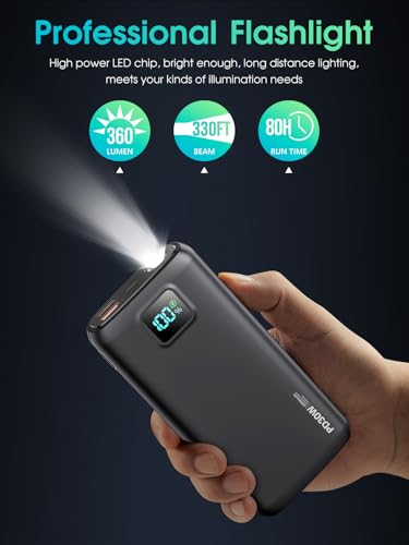 Portable-Charger-Power-Bank - 40000mAh Power Bank PD 30W and QC 4.0 Quick Charging Built-in Bright flashlight LED Display 2 USB 1Type-C Output for Most Electronic Devices on The Market(Carbon Black)