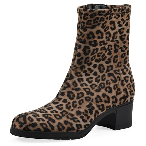 Cliffs by White Mountain Women's Huda Cushioned Block Heel Bootie, Tan/Leopard/…