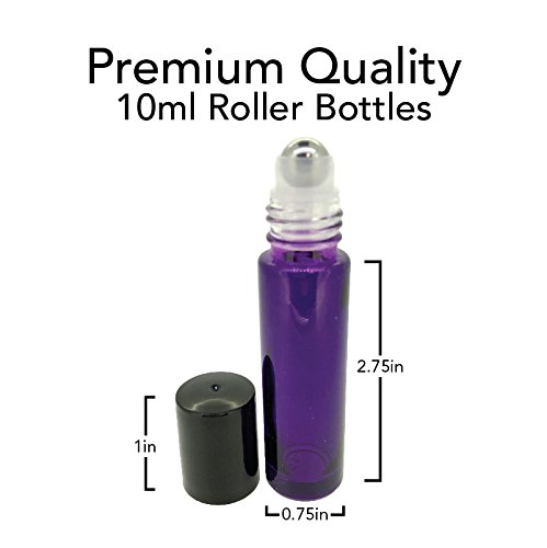 Got Oil Supplies 10ml Roller Bottles For Essential Oils - Includes 12 Free Emoji Lid Stickers, Rollerball Insert Tool & Pipette - 6 or 12 Packs In Multiple Colors (12 Pack, Purple) - Thumbnail 2