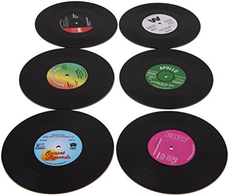 Vinyl Record Coaster Set - Pack of 6 Retro Novelty Drink Mats, Black - Image 4
