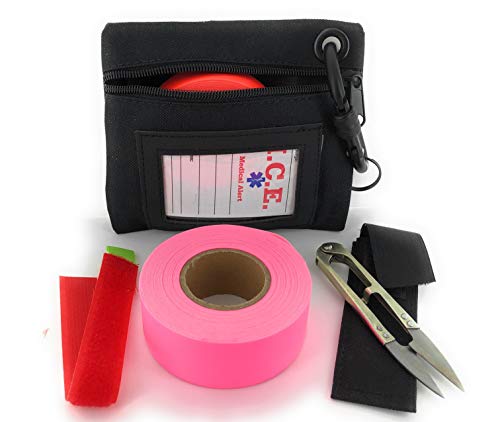 VAS HIGH Visibility Rainbow Trail Marking & Flagging Ribbon DLX Tape Trail Pack- Outdoor, Commercial & Industrial Use Organizer Utility Bag Scissors & Case Retention Strap (Pink, 2 Pack)
