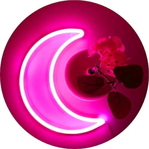 LED Pink Moon Neon Light, Cute Neon Moon Sign,Christmas Room Decor
