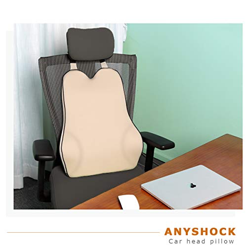 Anyshock Lumbar Support Pillow Memory Foam Back Support Cushion Ergonomic Adjust Sitting Position Relief Pain of Back Designed for Car Office, 1 pcs (Beige)