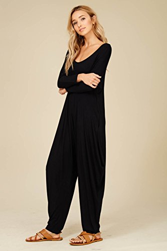 Annabelle Women's Long Sleeve Comfy Harem V-Neck Romper Jumpsuits Large Black JC6008A
