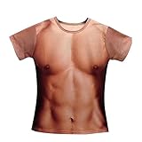 Voglee Men Funny Muscle Tee Shirt Undershirt 3D Print Short Sleeve T-Shirts Costume(Asian Size M)