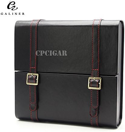 GALINER 15CT Portable Black Spanish Cedar Wood Lined Wooden Leather Cigar Humidor Business Briefcase Travel Cigars Case Storage Box with Humidifier