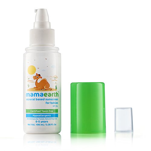 Mamaearth Mineral Based SPF 20+ Baby Sunscreen | Protects Against UV Rays & Soothes Skin | with Zinc Oxide | Waterproof & Safe for Delicate Skin | 3.38 Fl Oz/100 ml