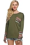 ACEVOG Women Long Sleeve Crew Neck Patchwork Casual Loose T-shirt Blouse Tops