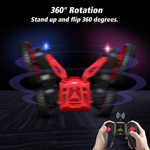 Funkprofi Remote Control Cars RC Stunt Cars for Kids, 1:24 4WD Double Sided Rotating, 360° Flips Spin to Bloom, 2.4Ghz Rechargeable RC Cars with LED Headlights, Toy Cars for Boys & Girls Gifts