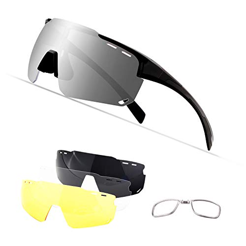 Polarized Sports Sunglasses with 4 Interchangeable Lenses,Mens Womens