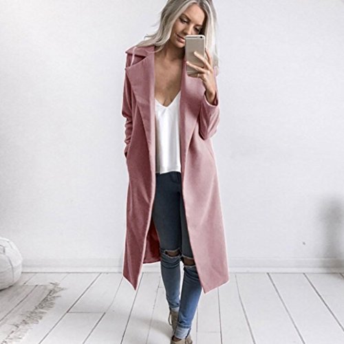 Winter Cardigan Womens Long Coat Lapel Parka Jacket Overcoat Outwear by TOPUNDE Pink