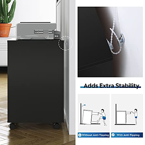 DEVAISE 5Drawer Chest, Wood Storage Dresser with Wheels, Black