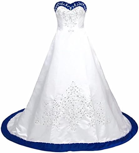 Edaier Women's Court Train EmbroideRoyal Satin Wedding Dress Bride Gown Size 22 White Royal