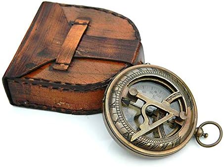 Omaira Naaz Gifts for Husband/Nautical Collectibles Brass Sundial Compass with Handmade Leather Case