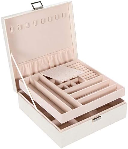 Allinside Jewelry Box, Double Layer Accessory Case, Jewelry Box, Jewelry Storage, Piercing, Necklace Storage, Divider Adjustment, Keys Included, PU Leather, White
