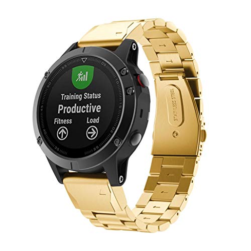 Sunbona for Garmin Fenix 5 Watch Bracelet Bands 22mm, Stainless Steel Quick Install Clasp Sports Bracelet Replacement Wrist Strap Women Men Gifts (Gold)