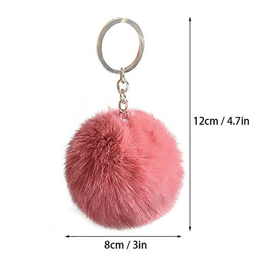 16 PCS Pom Poms Keychains Fluffy Faux Rabbit Fur Pompoms Balls for Girls Women (Mix Colors)