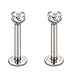 CANDYFANCY 16g 2/3/4mm Cubic Zirconia Stone Triple Forward Helix Ear Cartilage Tragus Studs Lip Piercing Earrings 16 gauge (3mm stone, 8mm Length, 2pcs)