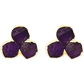 Gempires Genuine Gemstone Stud Earrings for Women | Amethyst Peridot Ruby Black Tourmaline | 14k Gold Plated Hypoallergenic Bezel Set Minimal Studs | Handmade Everyday Elegant Jewelry Gift