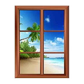 Wall26 Removable Wall Sticker/Wall Mural - Palm Tree and Tropical Beach - Creative Window View Vinyl Sticker - 24"x32"