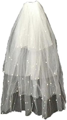 Onlylover Beading Short Bridal Veil Tulle with Comb Bride Wedding Veil