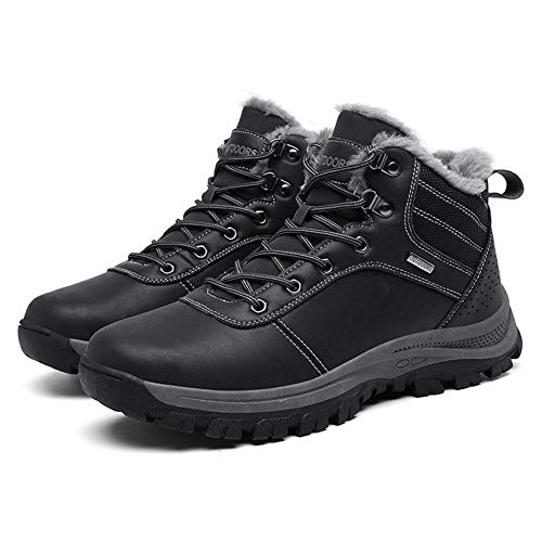 Mens Winter Snow Boots Outdoor Hiking Walking Boots Shoes Leather Warm Waterproof Non Slip Fur Lined-LPUK1927-Bl41 Black