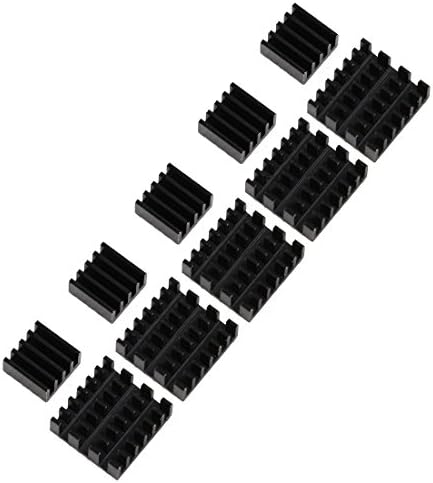 Modpion 10Pcs Black Aluminum Heatsink Cooler Cooling kit for Raspberry Pi 3,Pi 2,Pi Model B+