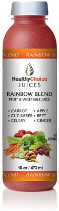 Healthy Choice Juices - Rainbow Blend - a perfect blend of : Carrot, Cucumber, Celery, Apple, Beet, Ginger Juice in one bottle- 6 Bottles