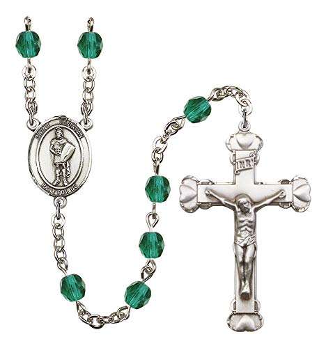 Silver Plate Rosary features 6mm Zircon Fire Polished beads. The Crucifix measures 1 5/8 x 1. The centerpiece features a St. Florian medal. Patron Saint Fire Fighters