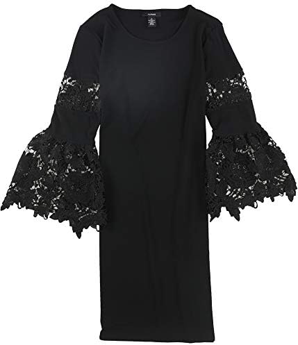 anne klein black lace dress Anne Klein New York Black Long Sleeve Dress Jersey & Lace Size 14 Stretchy!