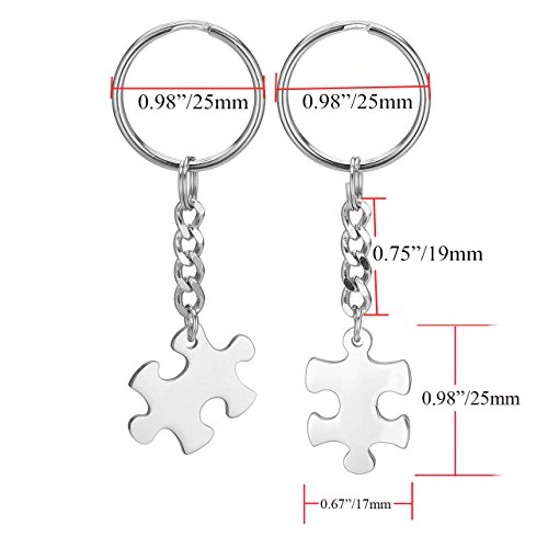 Personalized Master Free Engraving Custom 2pcs Stainless Steel Jigsaw Puzzle Heart Matching Pendant Couples Keychain, Key Ring for His and Hers Lovers Valentine's Day