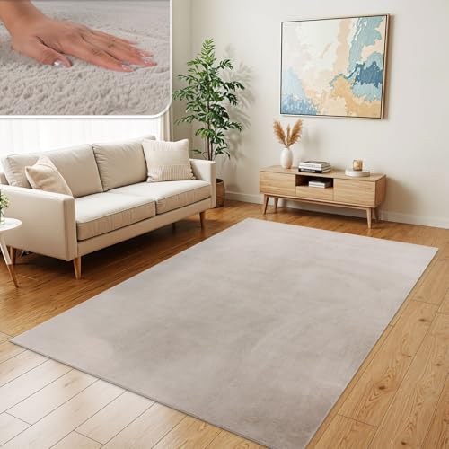 TT Home Wohnzimmer Teppich Hochflor Langflor Kunstfell Weich Modern Unifarben Flauschig, Farbe:Beige, Größe:200x280 cm