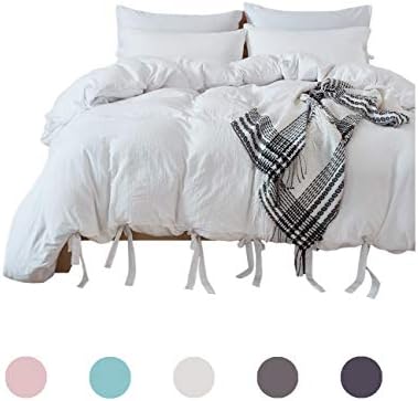 MOVE OVER 3 Pieces White Bedding All White Duvet Cover Set Bowtie Design Microfiber Quilt Cover Queen 1 Duvet Cover 2 Pillowcases (Queen, White)