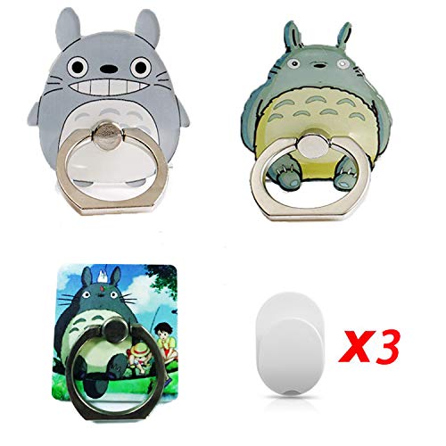3 Pack Totoro Phone Ring Stand Anime Finger Ring Holder Universal 360 Rotation Cell Phone Ring Kickstand for Phones and Tablets - 3 Pack Phone Ring Hook Mount Included