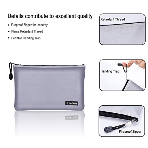 JUNDUN Fireproof Document Bags,13.4"x 9.4"Waterproof and Fireproof Money Bag,Fireproof Safe Storage Pouch with Zipper for Documents,Cash and Passport (Silver, Large)