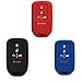 Qty 3 Black Red and Navy Blue Silicone Key Cover Case Holder Chain Bag Key Fob Case Cover fit for 2015 2016 2017 Honda Civic Accord Pilot CR-V