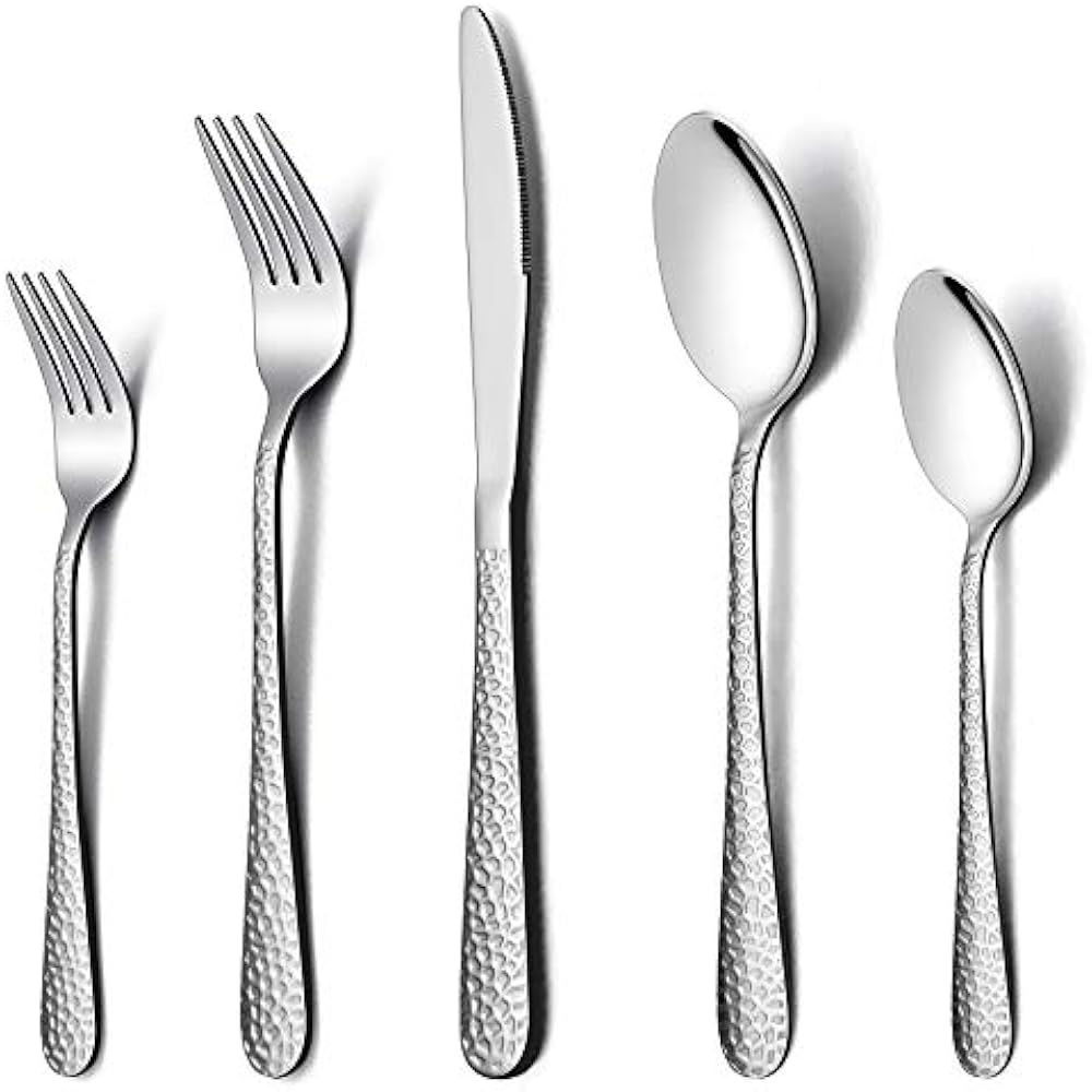 Hammered Flatware Sets Silverware Set, LIANYU 40Piece Stainless Steel