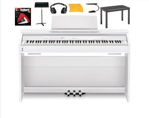 Casio Px850 White Digital Piano Bundle with Casio Cb7bk Furniture Style Bench, Standard Headphones, Mighty Bright Music Stand Light, Heavy Duty Music Stand, Hal Leonard Instructional Book and Polishing Cloth