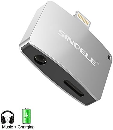 [Support iOS 10.2.1] SINOELE 2 in 1 Charging and Listening iPhone7/7Plus adapter ,lightning to 3.5 mm headphone jack adapter,No Calling Function and Music Control (Silver)