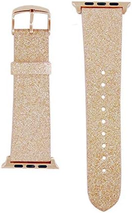 Sparkle Rose Gold Glitter Replacement Band Compatible for iWatch 38mm/40mm Wrist Band PU Leather Strap for Apple Watch Smartwatch Series 4 3 2 1 Version